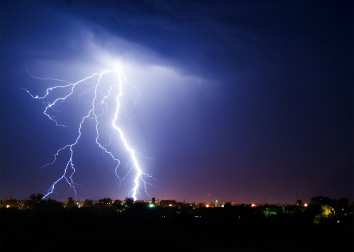 Lightning over small town