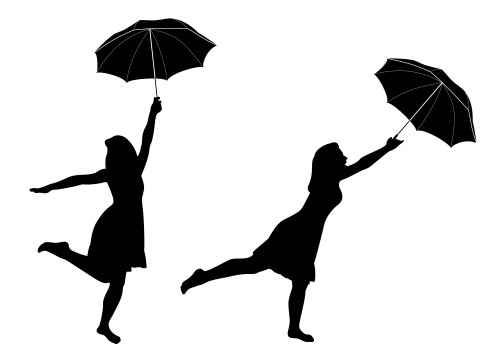 Silhouettes of girl with umbrella