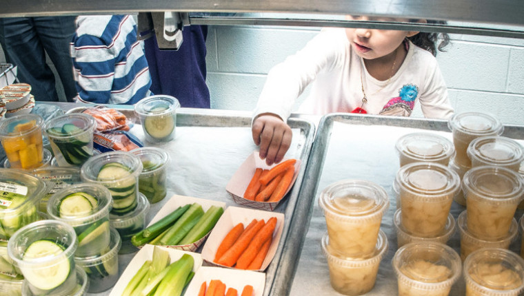 fruits and veggies in school cafeteria